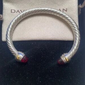 David Yurman Silver and Gold Bracelet with Red Accents 7mm